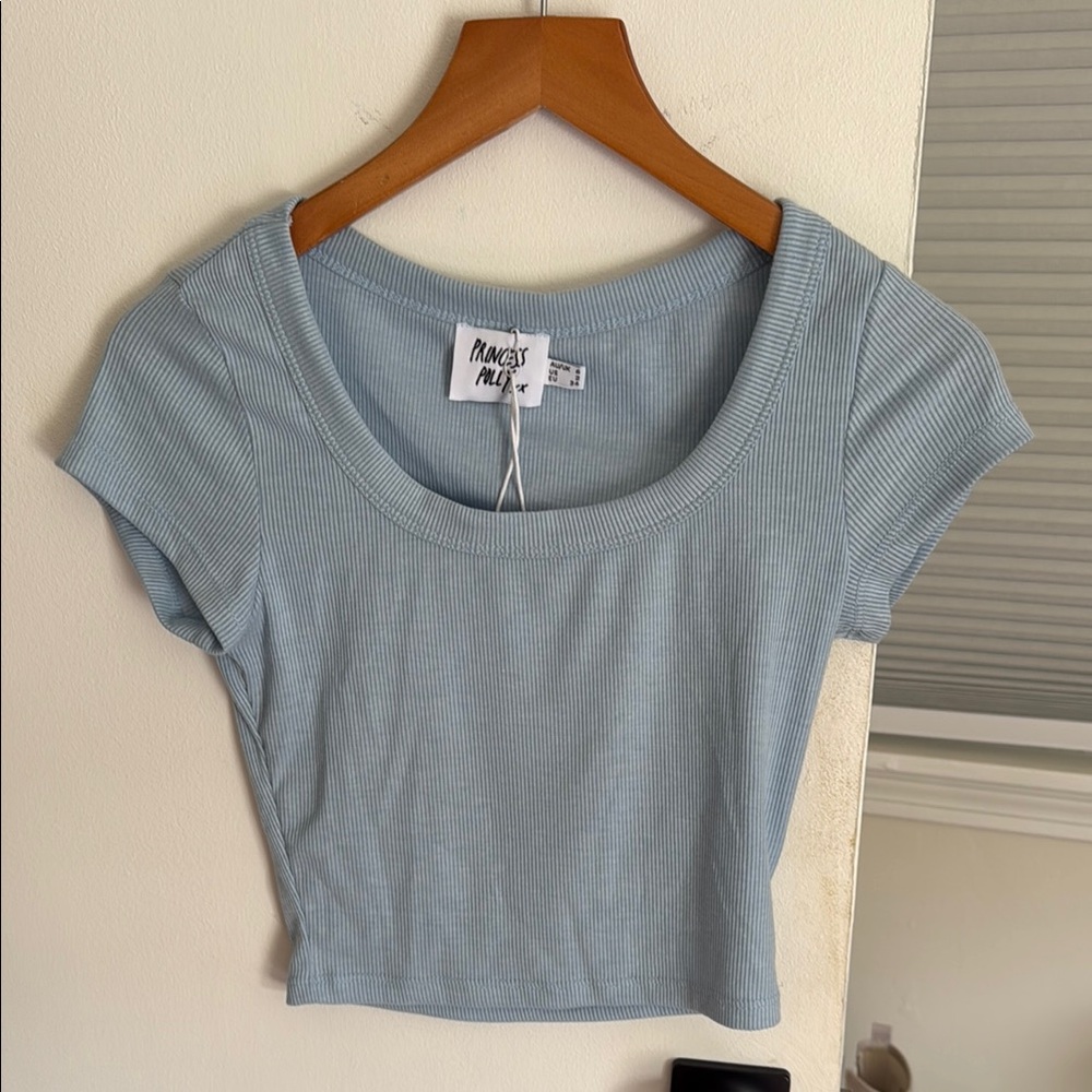 Princess Polly Light Blue NWT Crop Top Ribbed “Kerri Top”, Size 2 - Picture 3 of 6